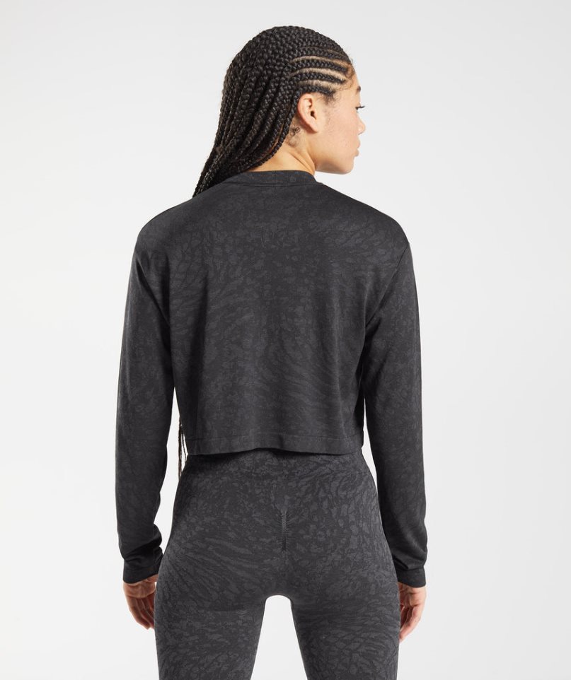 Women's Gymshark Adapt Animal Seamless Long Sleeve Top T-Shirts Black | CA 765381